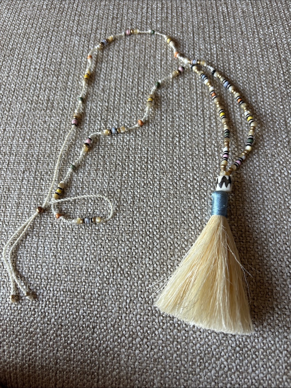 Handmade Boho Seed Bead Tassel Necklace Adjustable Artisan Southwestern Style